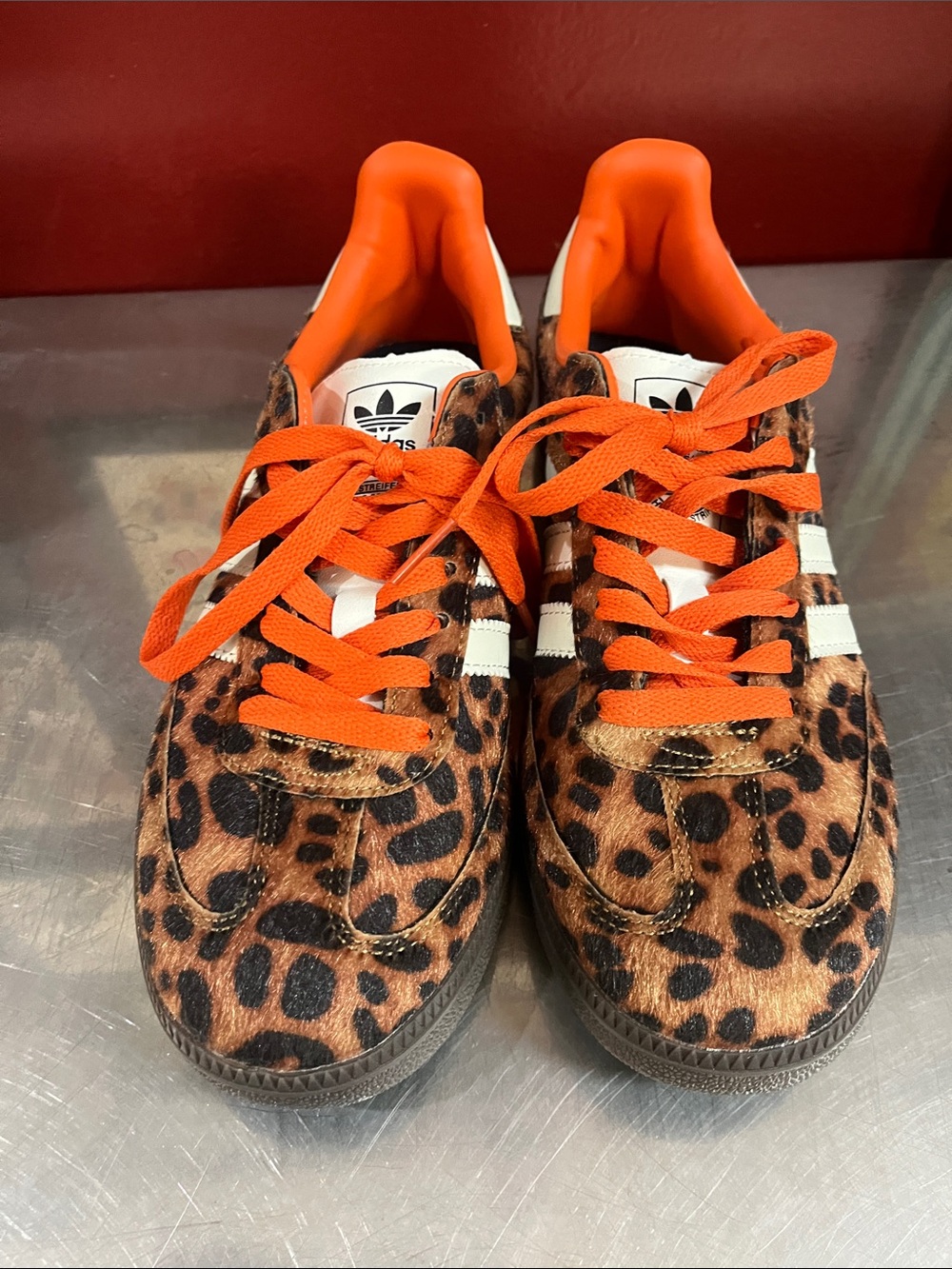 adidas women/men’s Leopard-Print Sneakers with Orange Laces
